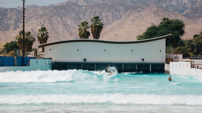 The wave pool, developed by Tom Lochtefeld, at the planned Palm Springs Surf Club resort in Palm Springs, California. Photograph: Akasha Rabut/NYT