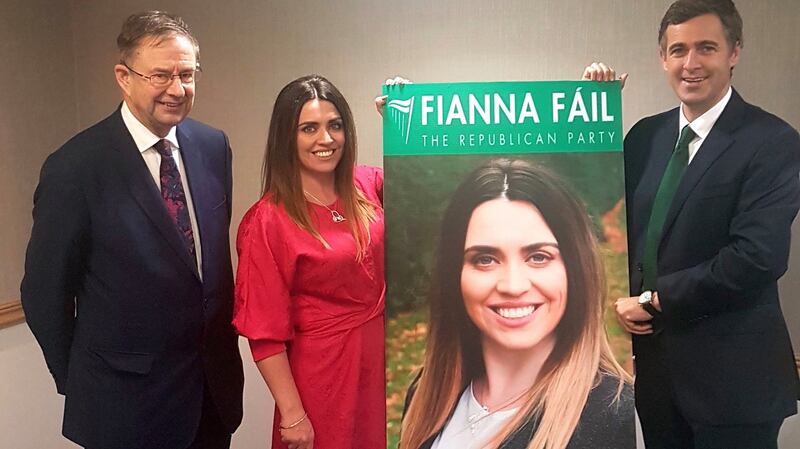 Éamon Ó Cuív TD (left) and Senator Mark Daly (right) with Sorcha McAnespy, who they prematurely announced as a Fianna Fáil candidate for the upcoming local elections in the North. File photograph: Fianna Fail/PA Wire