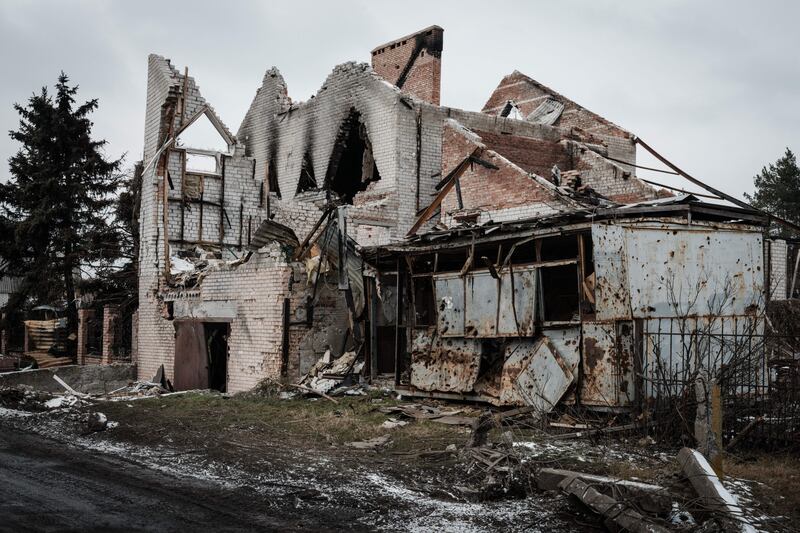 A house destroyed by shelling in Yampil, Ukraine. Photograph: Yasuyoshi Chiba/AFP via Getty Images
