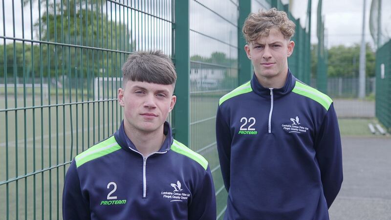 Sixteen-year-old Sean Mackey and Killian Cailloce (16) who are recent graduates from Football and Fitness Transition Year Course in Corduff Sports Centre. Photograph: Enda O'Dowd/The Irish Times