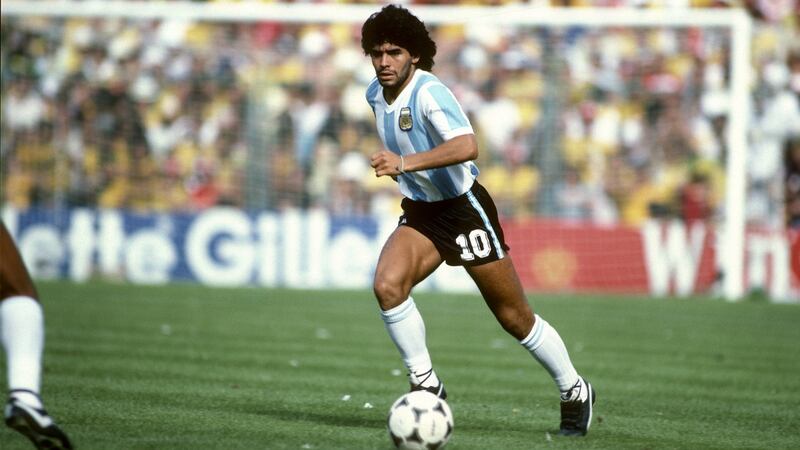 Diego Maradona in action for Argentina against Brazil at the 1982 World Cup. Photograph: Mark Leech/Offside/Getty Images
