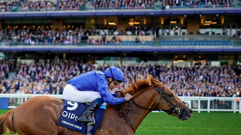William Buick riding Creative Force wins the British Champions Sprint Stakes. Photo: Alan Crowhurst/Getty Images
