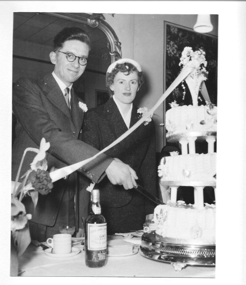 Jim is pictured with his wife Nuala on their wedding day