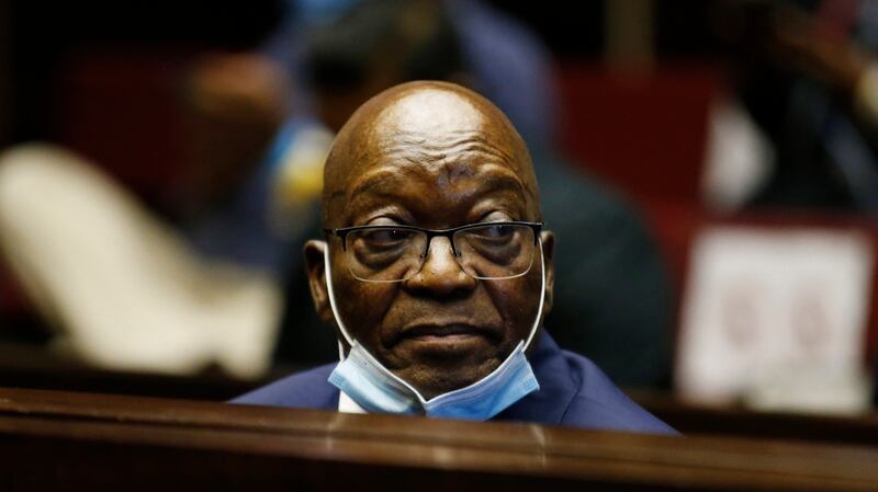 Former South African president Jacob Zuma appears in court during his corruption trial. Photo: Phill Magakoe/EPA