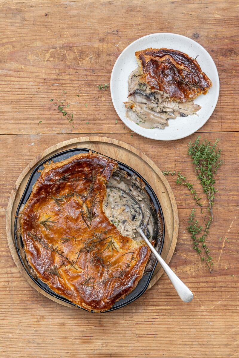 Chicken and mushroom puff pie. Photograph: Harry Weir