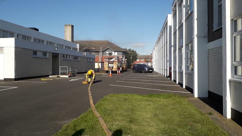 Dublin Fire Brigade units respond to fire in Northside Enterprise Centre offices. Photo: Jude Leydon