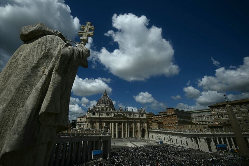 Crowds in St Peter's Square await news from the conclave. Photograph: Filippo Monteforte
/AFP via Getty Images         