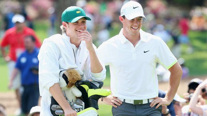 Niall Horan and Rory McIlroy at the US Masters. Photograph: Getty Images