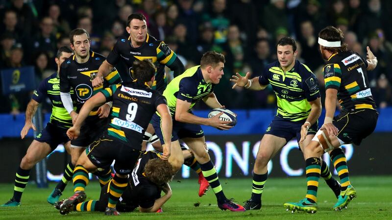 Garry Ringrose and Robbie Henshaw in action for Leinster at Franklins Gardens in 2016. Photograph: James Crombie/Inpho