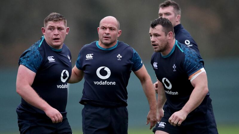 Ireland’s Tadhg Furlong, Rory Best and Cian Healy - a fascinating frontrow battle awaits on Saturday night. Photograph: Billy Stickland/Inpho