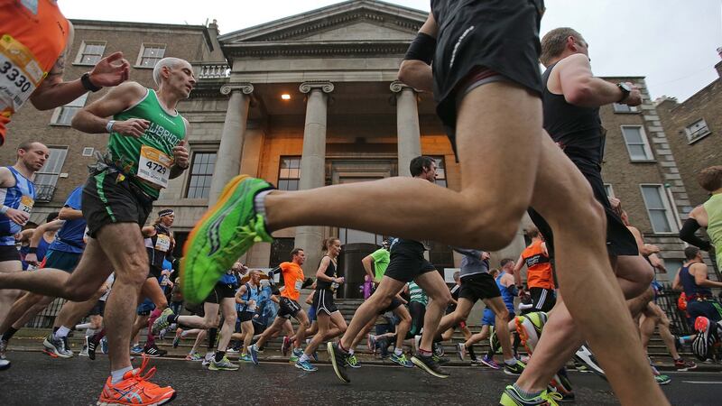 Athletes on Stephen’s Green taking part in the Dublin Marathon. Photograph: Donall Farmer/Inpho