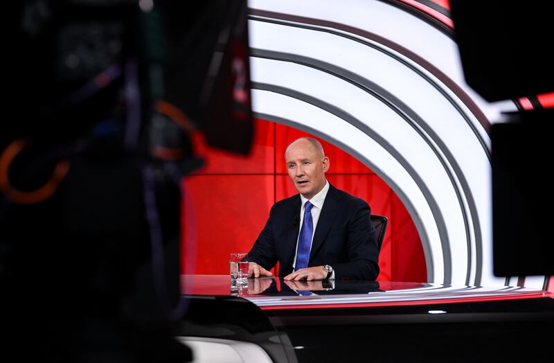 Jim Gavin during the first televised debate of the 2025 Presidential Election. Photograph: Ramsey Cardy/Sportsfile