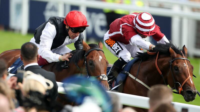 Frankie Dettori and Cracksman get up to deny Silvestre De Sousa and Salouen in the Coronation Cup. Photograph: John Walton/PA