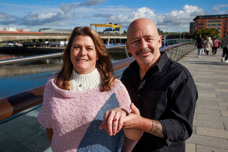 Angie Harsanyi and Gian Perroni showing Angie's engagement ring. Photograph: Liam McBurney/PA Wire 