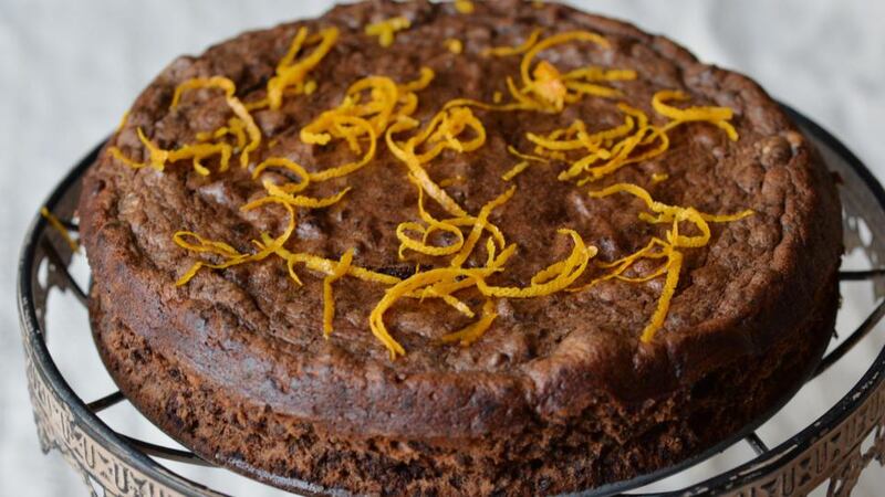 Flourless,   chocolate and  orange cake. Photograph: Alan Betson