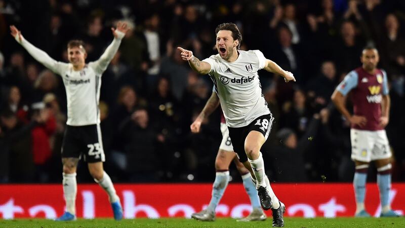 Harry Arter celebrates scoring Fulham’s second against Aston Villa. Photograph: Glyn Kirk/Getty/AFP