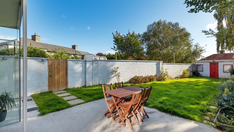 Back garden,  patio and shed