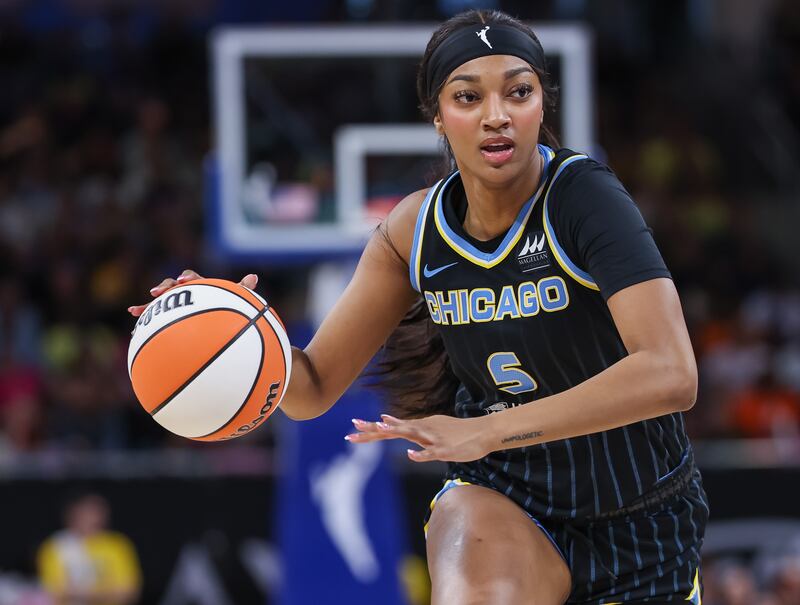 Angel Reese of the Chicago Sky: Extremists are sending racist bile to African American Reese, another superb young rookie who has taken the league by storm. Photo by Michael Hickey/Getty Images)