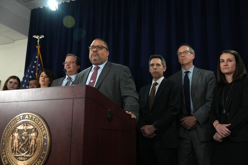 Manhattan district attorney Alvin Bragg holds a press conference after a jury convicted former US president Donald Trump in May. Photograph: Todd Heisler/New York Times