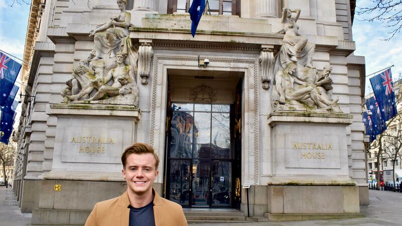 James outside Australia House in London.