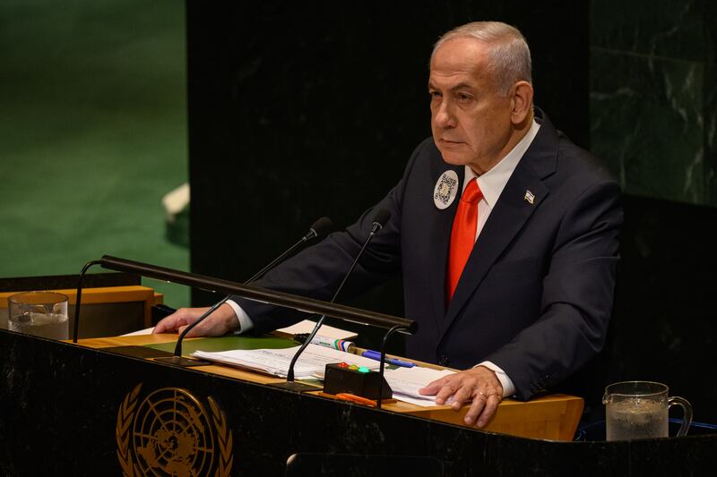 Israeli prime minister Binyamin Netanyahu criticised countries that recognised a Palestinian state in his speech at the United Nations General Assembly on Friday. Photograph: Alexi J. Rosenfeld/Getty Images