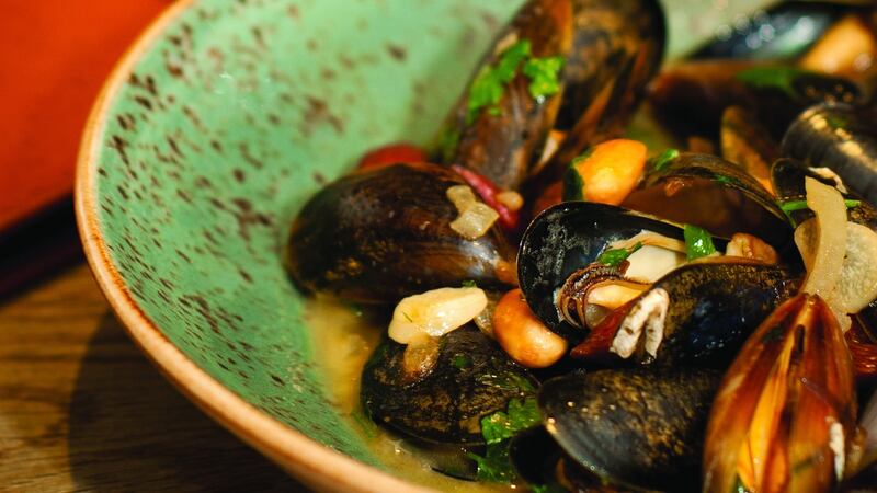 Mussels with almonds.  Photograph: Julia Dunin