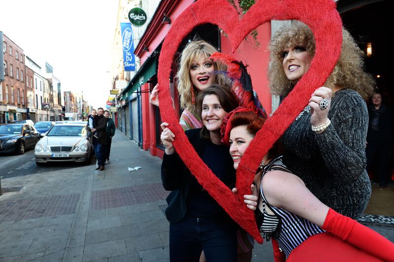 January 2015, clockwise from top: Gay rights activist Rory O'Neill known as Panti, drag performer Dizzy, burlesque dancer Bella a Go Go and broadcaster Anna Nolan at the launch of #ShareTheLove, a campaign aimed at securing a Yes vote in the marriage referendum later that year. Photograph: Eric Luke


