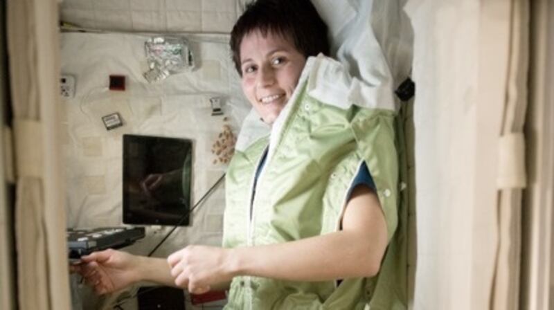 Astronaut Samantha Cristofer in sleeping quarters