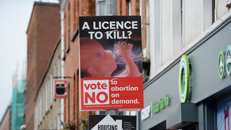 A Vote No poster on a  Dublin street ahead of the May 25th referendum on repealing the Eighth Amendment. Photograph: Alan Betson/The Irish Times