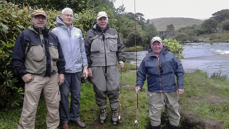 Enjoying their week on the river Erriff,  Paddy Donnegan, Mick Vincent, Donal Chambers and Albert Caffrey. Photograph: Osgur Grieve
