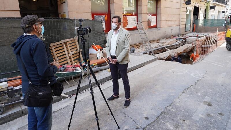 Mayor of Valladolid Óscar Puente being interviewed at the site. Photograph: City of Valladolid