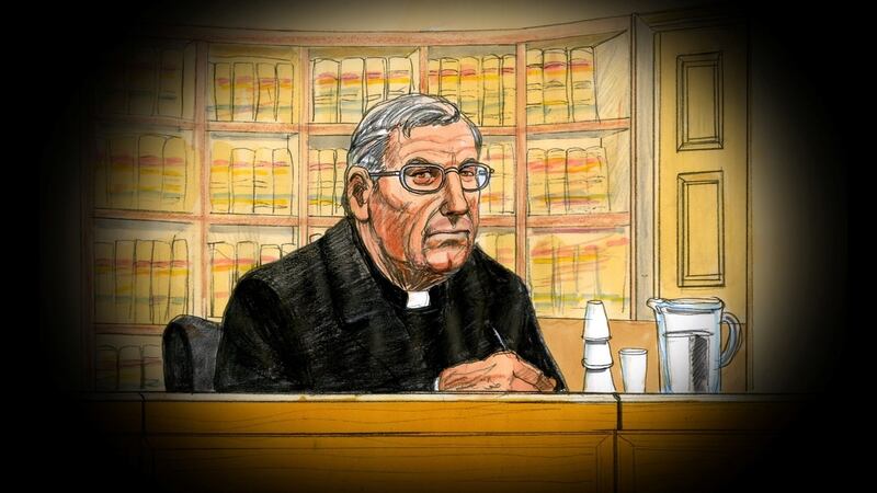 Former Vatican treasurer Cardinal George Pell is depicted in this courtroom sketch during his  appearance at the Supreme Court of Victoria in Melbourne pm Wednesday. Image: Jeff Hayes/Reuters