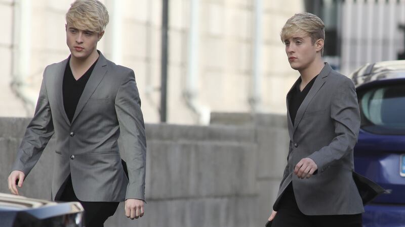 John and Edward Grimes, known as Jedward, pictured at the Four Courts . Photograph: Collins courts