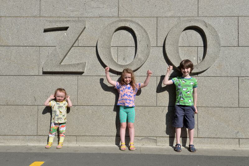 Aria (1), Isla (5), and Eddie (7) O'Connell from Phibsborough enjoying a day at Dublin Zoo

