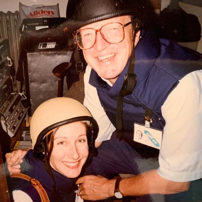 Lara Marlowe and Robert Fisk in the BBC office in Sarajevo, under shellfire, in September 1992