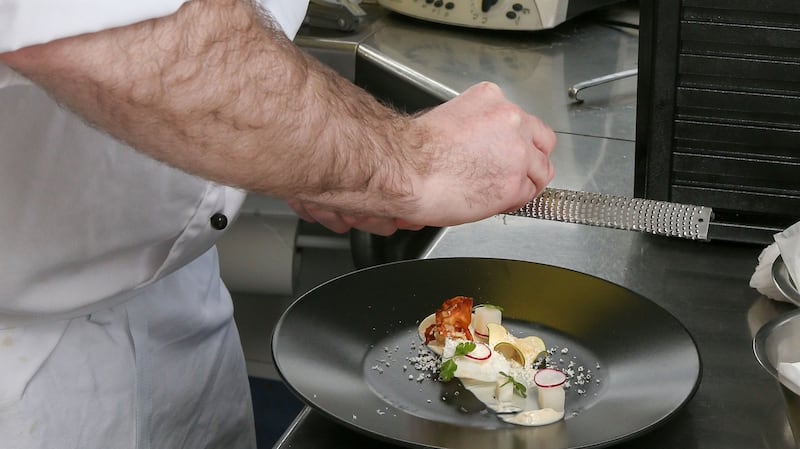 Student Frank Goggin prepares vegetarian plate of Textures of Celeriac at GMIT’s Galway campus. Photograph: Joe O’Shaughnessy