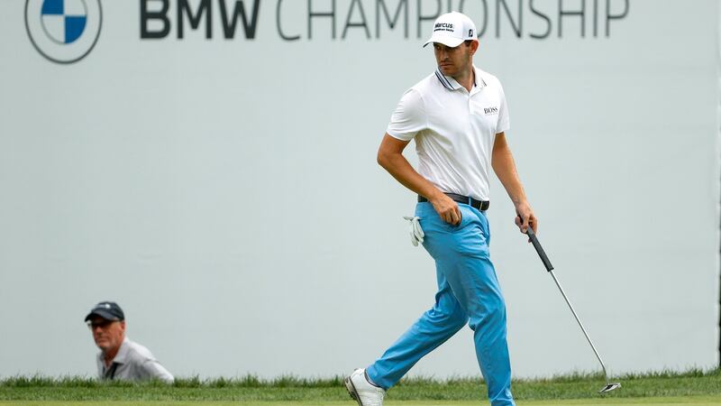 Patrick Cantlay beat Bryson DeChambeau on the sixth hole of a sudden-death playoff to win the BMW Championship. Photograph:  Tim Nwachukwu/Getty Images
