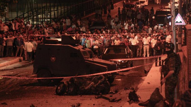 According to police reports, three people died when a suicide bomber blew himself up in an attack on a police station. Photograph: EPA/STR