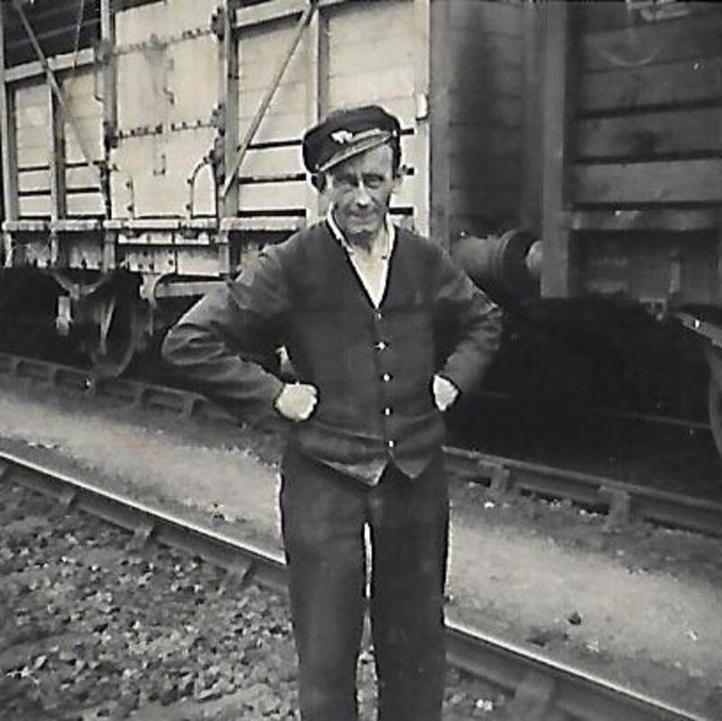 My great-grandfather Paddy Walshe pictured in the old good yards at Kildare town station where he worked as a goods checker until the late 1950s. Photograph: Marie Guidera