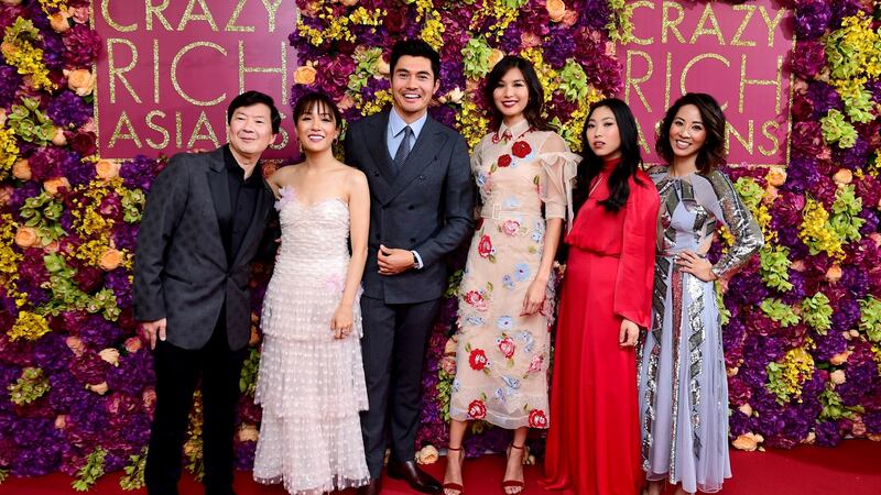 Ken Jeong, Constance Wu, Henry Golding, Gemma Chan, Awkwafina and Jing Lusi attending the ‘Crazy Rich Asians’ premiere in London. Photograph: Ian West/PA Wire
