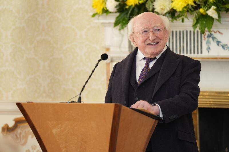 President Michael D Higgins speaking during his final afternoon tea event before he leaves office. Photograph: Niall Carson/ PA Wire