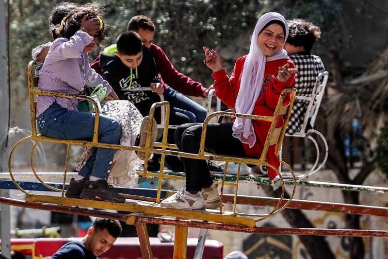 Children on the first day of Eid al-Fitr, after the end of the holy month of Ramadan, in Deir el-Balah, central Gaza. Photograph: AFP/Getty Images