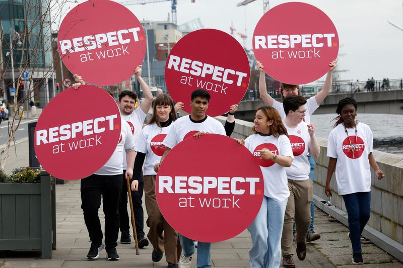  Members of the Irish Second Level Students Union during a photocall for the launch of SIPTU's Respect at Work campaign.  Photo: Nick Bradshaw for The Irish Times