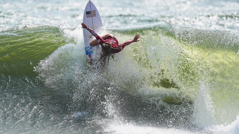Carissa Moore won women’s gold for the USA. Photo: Nic Bothma/EPA