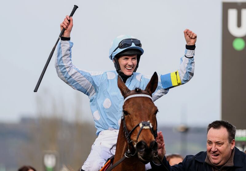 Rachael Blackmore after winning her second Champions Hurdle at Cheltenham in 2022. Photograph: Dan Sheridan/Inpho