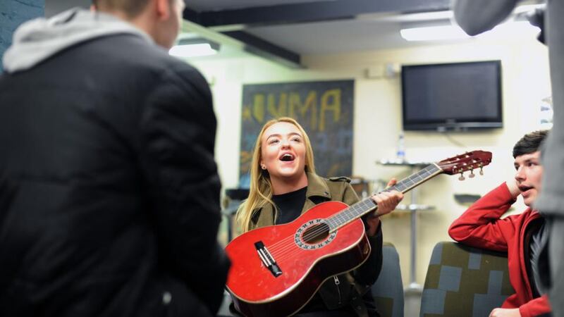 Jessica Kirwan (17)  at the Swan youth services music group in the Swan Centre in Ballybough, Dublin.  Photograph: Aidan Crawley