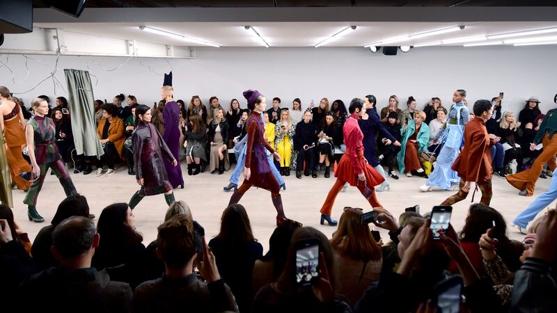Models on the catwalk during the Richard Malone show.  Photograph: Ian West/PA