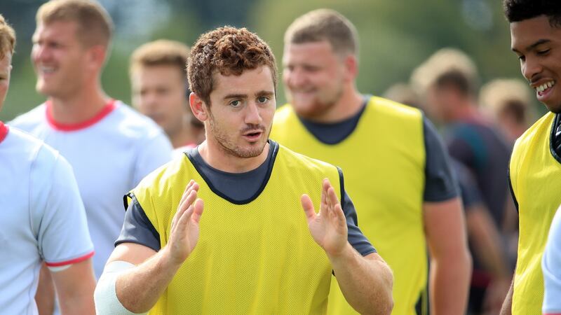 Paddy Jackson of London Irish in training last week: ‘He is a good player and we just want him to fulfil his potential.’ Photograph: Andrew Redington/Getty Images