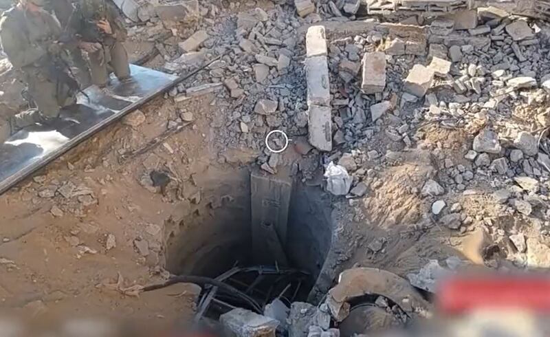 A screengrab from an Israel Defence Forces video purportedly shows the entrance to a Hamas tunnel  under the al-Shifa hospital in Gaza city. Video grab: IDF