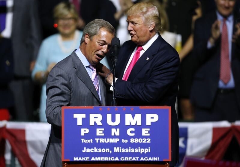 Nigel Farage with Donald Trump at a US presidential election campaign rally in Mississippi in August 2016. Photograph: Jonathan Bachman/Getty Images